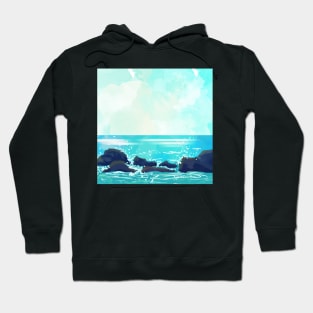 Watercolor rocky shoreline Hoodie